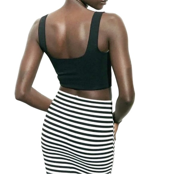 Zara Cut Out Keyhole Crop Top Tank Compression Rayon Viscose Blend - Picture 7 of 13
